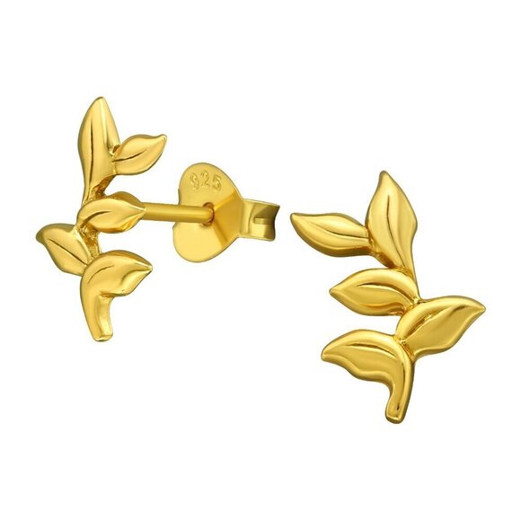 14k Gold Vermeil Leaf Studs - Picture 1 of 7